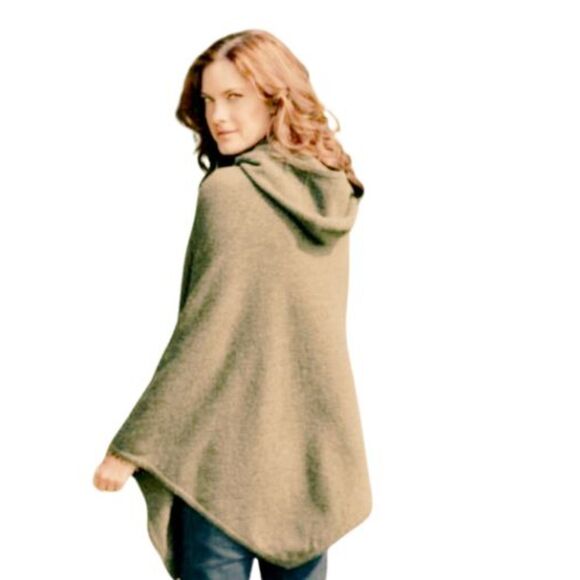 Pendleton 100% Lambs Wool Hooded Cape Shawl Camel Tan XS Small - Picture 2 of 10